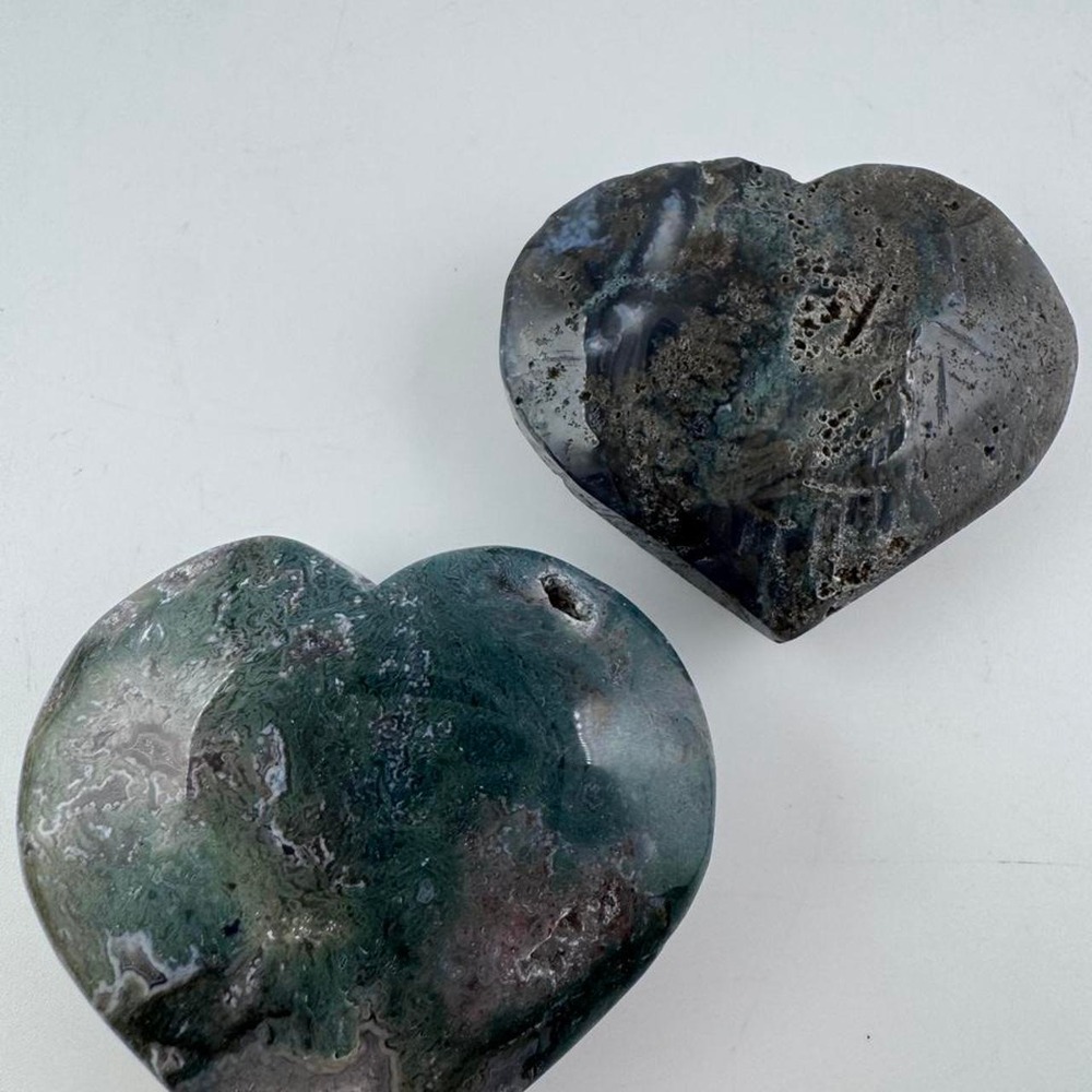 2x Heart Shaped Moss Agate Hearts